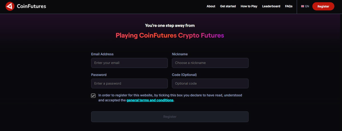Create account on CoinFutures